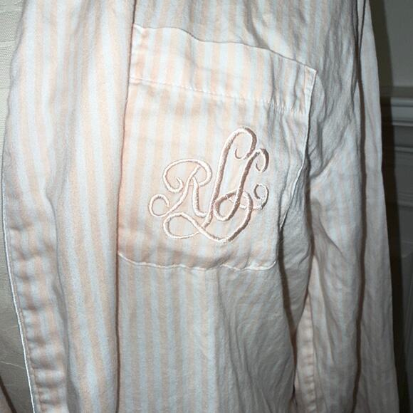 Lauren Ralph Lauren Women's Cotton Striped Robe in Pastel Peach/White Size XL - Picture 3 of 8
